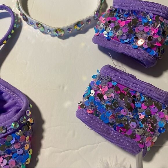 Glamour solo dance costume custom 2 piece lavender rhinestone feather sassy LC - Picture 9 of 15